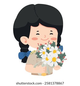 woman holding flowers to congratulate