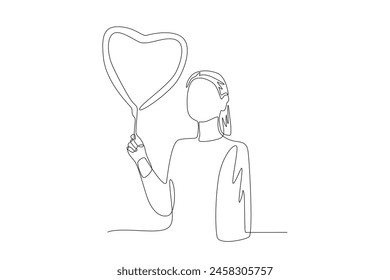 Woman holding flowers symbol of love. Dia dos namorados concept one-line drawing