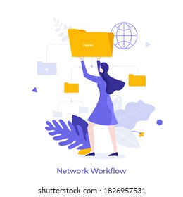 Woman Holding Folder Concept Workflow Network Stock Vector (Royalty ...