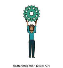 Woman holding gear