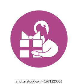 woman holding a gift box, silhouette style icon vector illustration design
