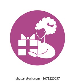 woman holding a gift box, silhouette style icon vector illustration design