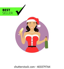 Woman holding glass and champagne bottle