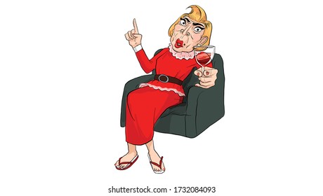 woman holding glass of wine drawing, doodle drawing vector