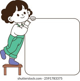 A woman holding a guiding panel and smiling. minimal line art vector illustration.