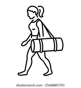 A woman holding a gymnastic bag on her shoulder icon in line style 