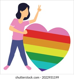 Woman is holding a heart. Vector cartoon illustration. Individually on white background.