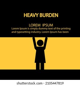 A woman is holding a heavy burden. Vector