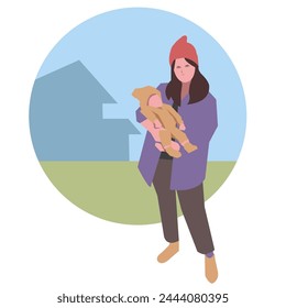 woman holding her child. good mother. raising children. happy family. suitable for a mother and child theme. flat vector illustration.