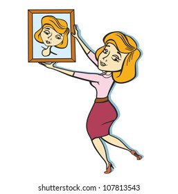 woman holding her portrait