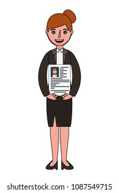 woman holding her resume for work