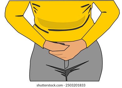 A woman holding her stomach in pain. The illustration captures a female figure experiencing discomfort or pain in the abdominal area. The woman’s expression and body language clearly convey that she i