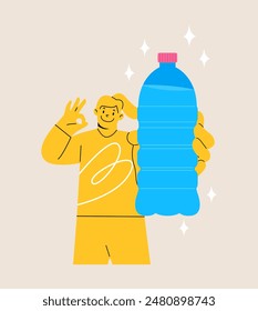 Woman holding huge bottle of pure drinking water. Colorful vector illustration
