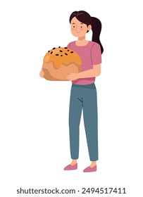 woman holding a huge cupcake isolated