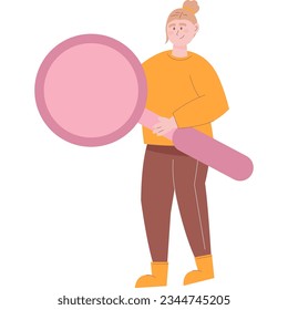 Woman holding huge magnifying glass vector icon