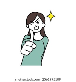 Woman holding up index finger to suggest Green