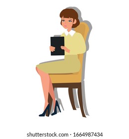 Woman holding iPad. Creative idea design. Flat vector illustration for template, brochure or presentation.