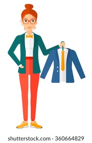 Woman holding jacket.