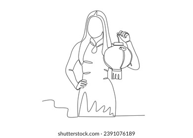 A woman holding a lantern. Chinese new year one-line drawing