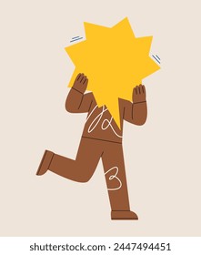 Woman holding large speech message bubbles with instead of heads. Colorful vector illustration
