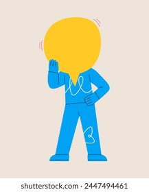 Woman holding large speech message bubbles with instead of heads. Colorful vector illustration
