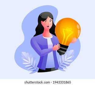 A woman holding a light bulb