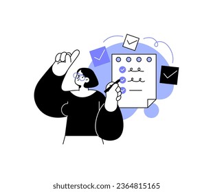 a woman holding up a list of items on a sheet of paper