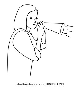 Woman holding loudspeaker calling for attention
