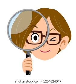 Woman holding a magnifying glass OL Business woman glasses
