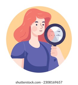 woman holding magnifying glass, searching for success