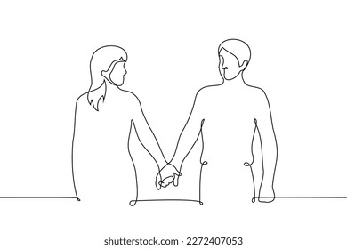 woman holding man's hand - one line drawing. concept dominant woman, woman leads, relationship