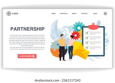 A woman holding a man's hand. website page Partnership. Modern flat design concept of web page design for website and mobile website