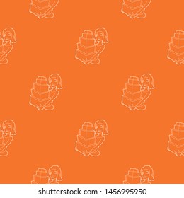 Woman holding many boxes pattern vector orange for any web design best
