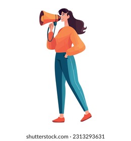 woman holding megaphone, announcing ideas icon isolated