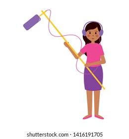 woman holding microphone film movie production vector illustration