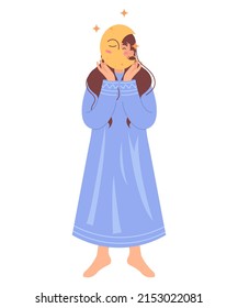 Woman holding the moon. Astrology concept. Flat colored vector illustration isolared in a white background.