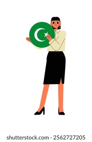 Woman Holding National Flag Circle In Flat Vector Illustration Symbolizing Patriotism And Cultural Pride, Isolated On White Background