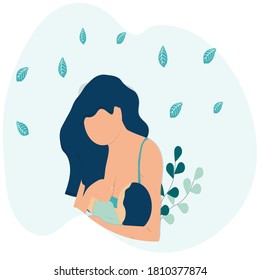 Woman holding newborn baby, concept vector illustration in cute cartoon style, health, care, maternity