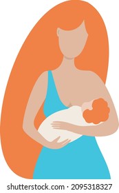 Woman holding newborn baby, concept vector illustration in cute cartoon style, health, care, maternity. Breastfeeding concept. Mother and baby. Hand drawn flat style vector Illustration.