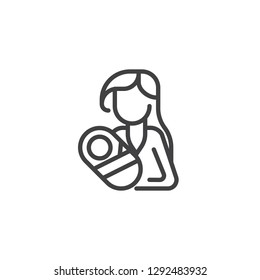 Woman holding newborn baby line icon. linear style sign for mobile concept and web design. Motherhood outline vector icon. Maternity symbol, logo illustration. Pixel perfect vector graphics