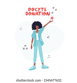 Woman holding oocyte. Cute hand drawn illustration. Egg donation 