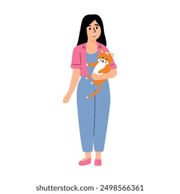 Woman Holding Orange Cat in Arms