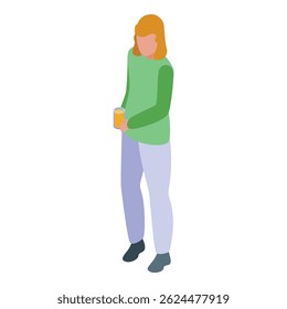 Woman holding orange juice glass isometric icon vector illustration