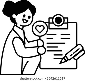 A woman is holding a pen and a heart. She is smiling and looking at the camera. Concept of happiness and positivity