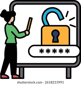 A woman is holding a pencil and looking at a lock. The lock is open and the woman is looking at it