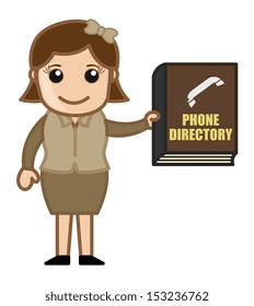 Woman Holding Phone Directory - Business Cartoons Vectors