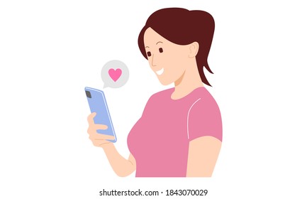 Woman holding phone with like popping up on the mobile screen