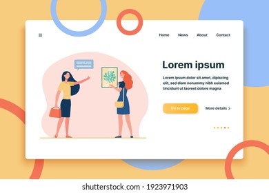 Woman holding picture with green leaf. Female friend showing like gesture. Flat vector illustration. Scandinavian interior style, art concept for banner, website design or landing web page