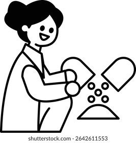 A woman is holding a pill bottle and pouring pills into a bowl. Concept of taking medication and the importance of following the prescribed dosage. Scene is serious and informative