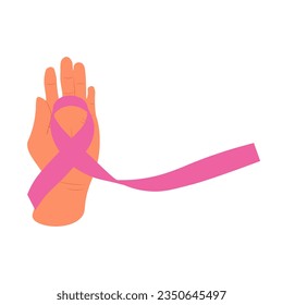 Woman holding pink breast cancer awareness ribbon